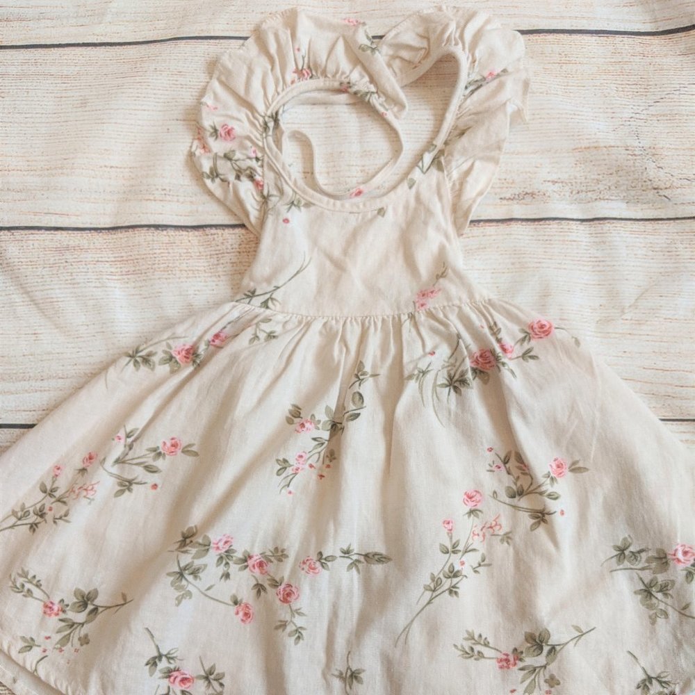 Cream floral linen dress girls size 3/4